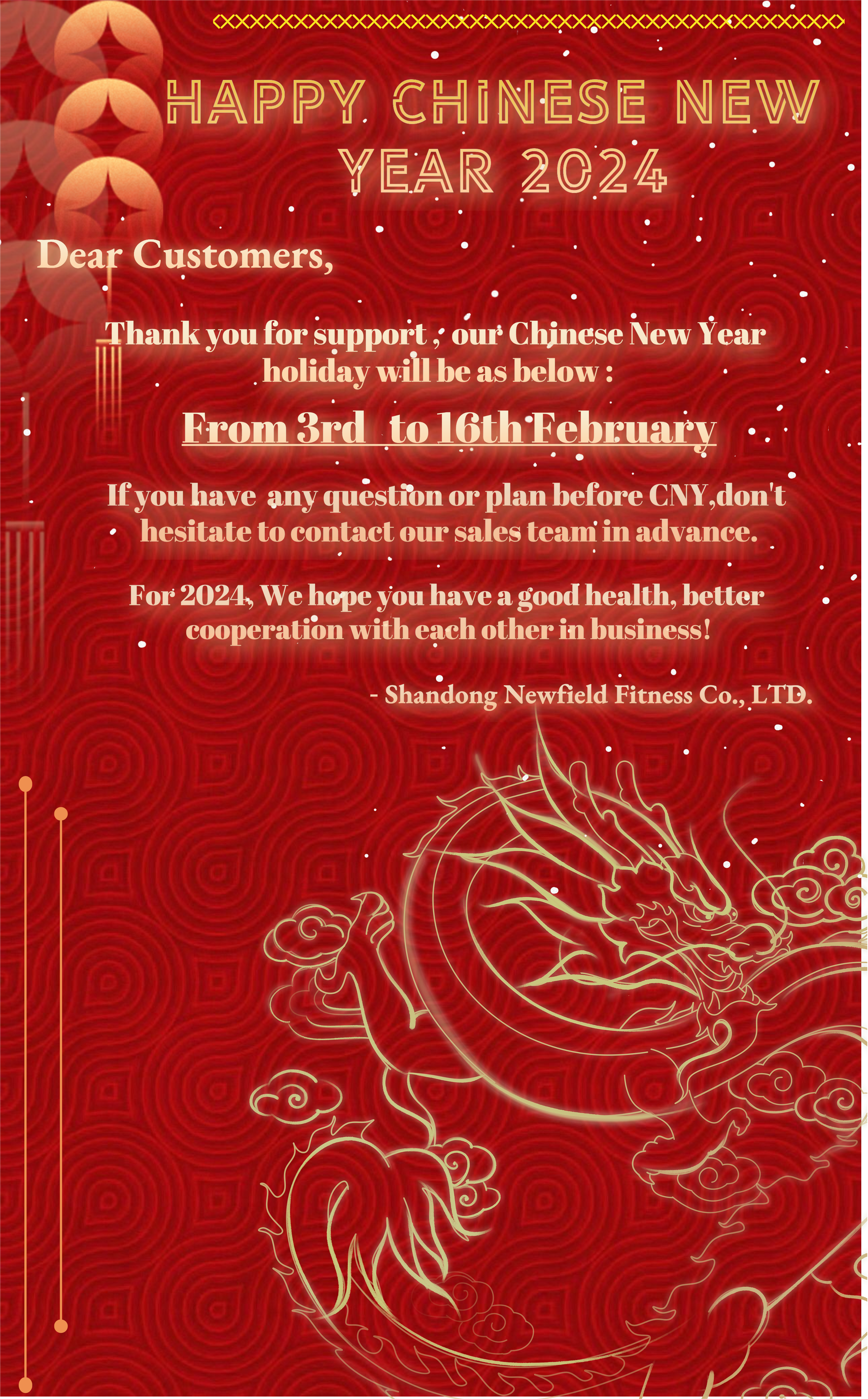 Holiday Notice for Chinese New Year Holiday 2024